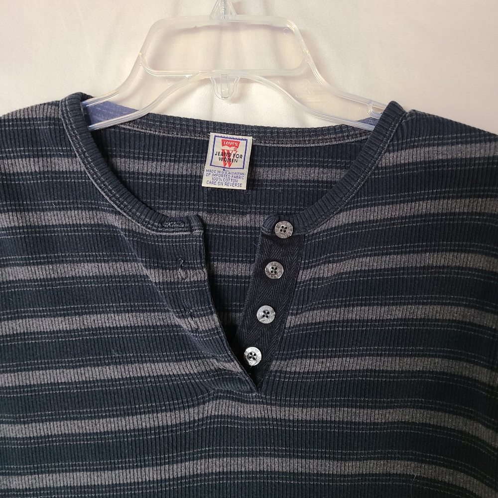 Authentic Levi for Women Large Black/Gray 100% Cotton Long Sleeve Henley - Picture 4 of 5